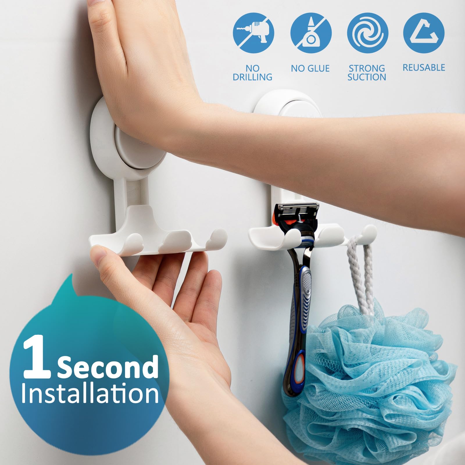 TAILI 2-pack razor holder installs without tools for bathroom organization.