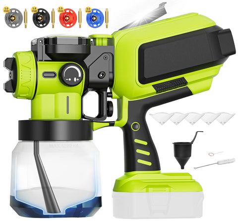 TAIRDA paint sprayer showing Ryobi battery compatibility for cordless use