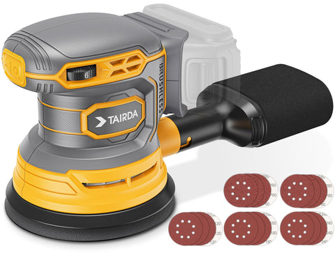 TAIRDA cordless random orbital sander with dust collector for cleaner finishes.