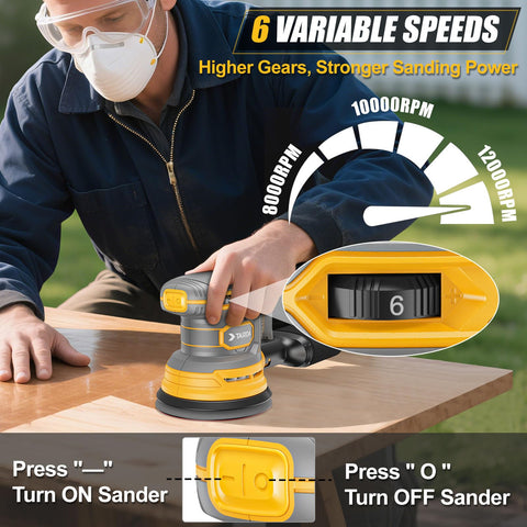 TAIRDA sander compatible with Dewalt batteries for flexible use.