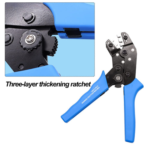 Taiss Dupont Crimping Tool Kit packaging includes bulk connectors for quick setup.