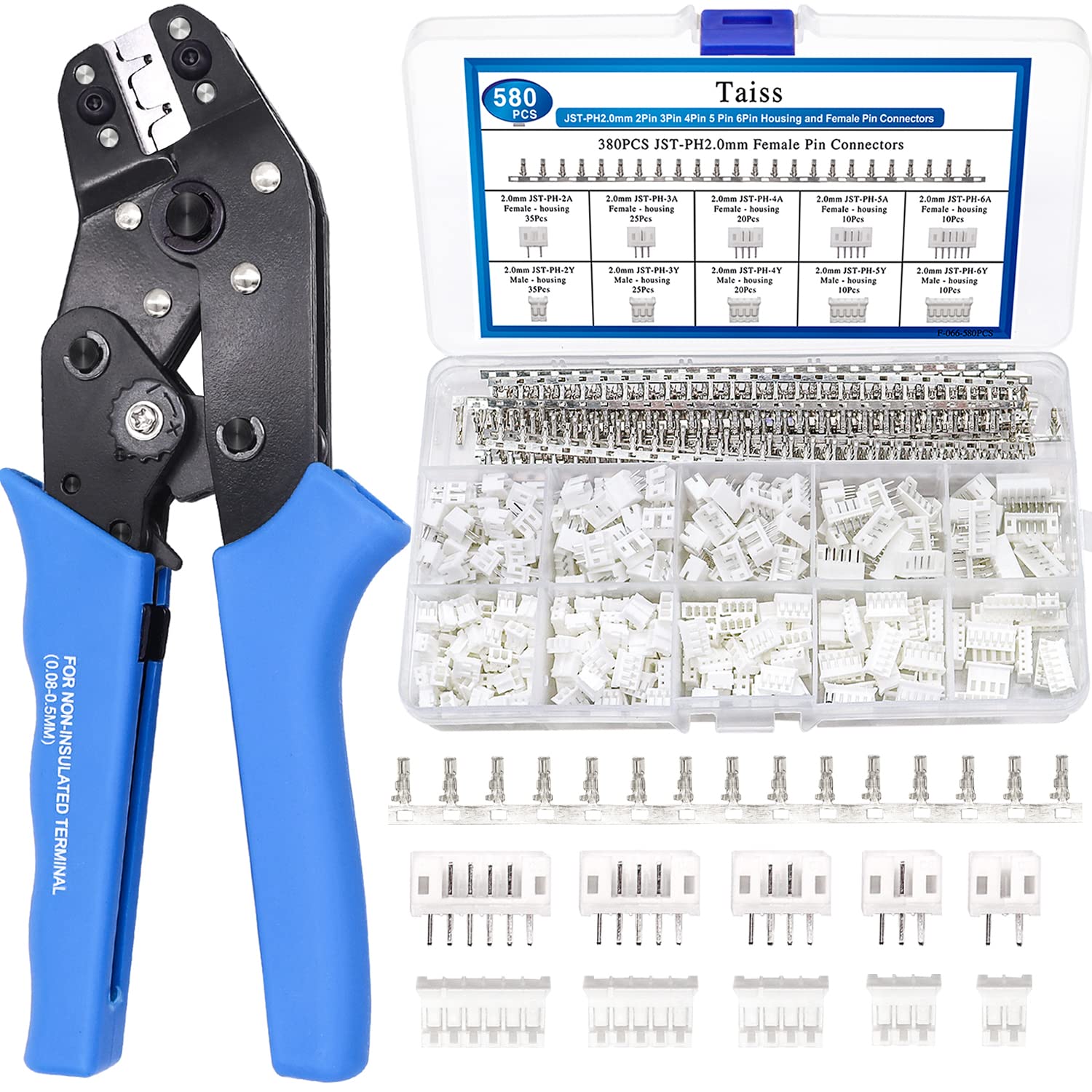 Taiss JST crimping tool front view with ergonomic grip for precise crimps