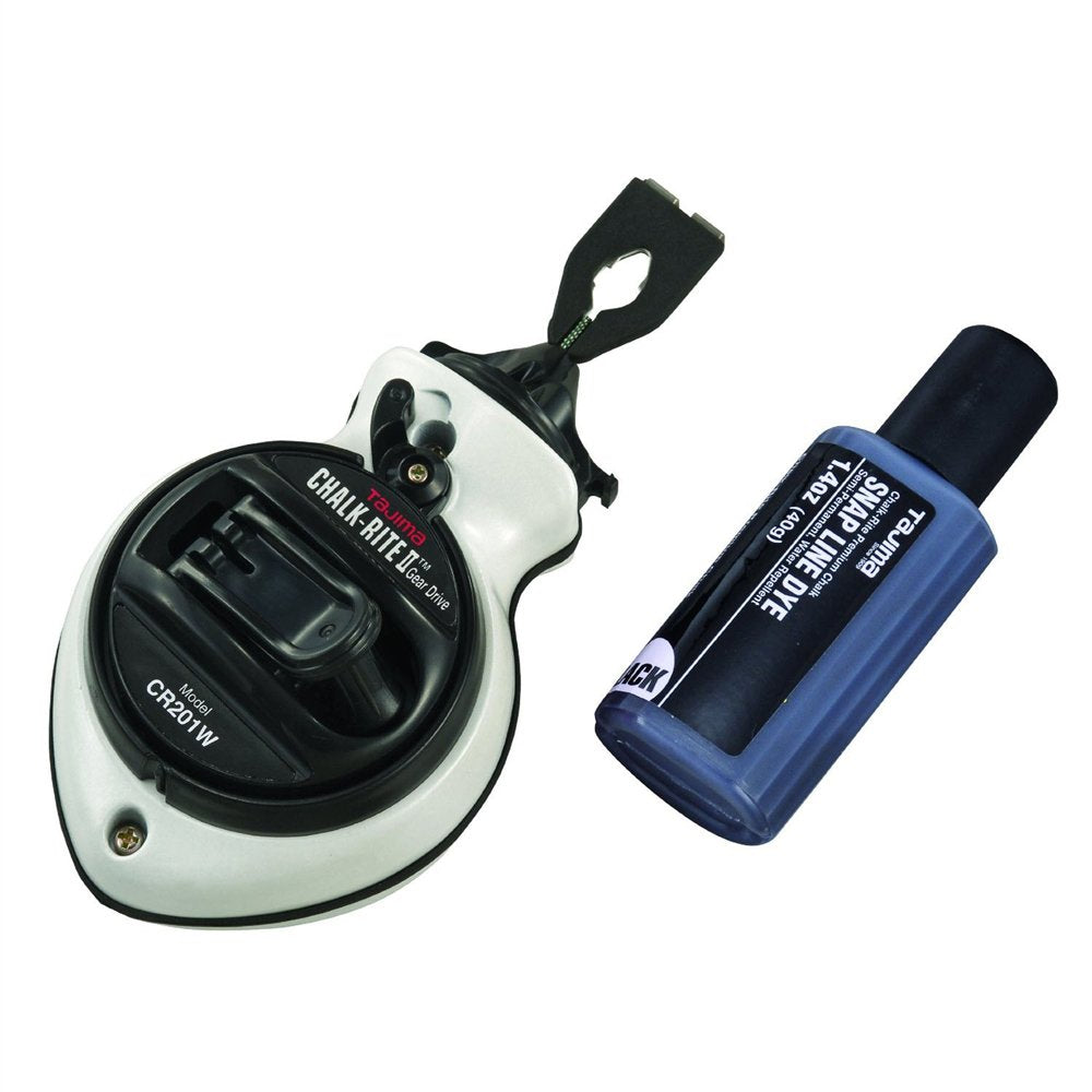 Tajima CR201W-P Chalk Box front view with durable aluminum case and 1 mm line for precise snaps.
