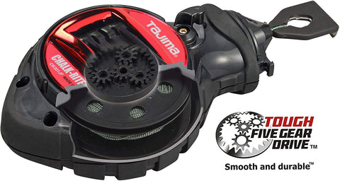 Tajima Chalk-Line five-gear retrieval in action for fast, efficient line winding.