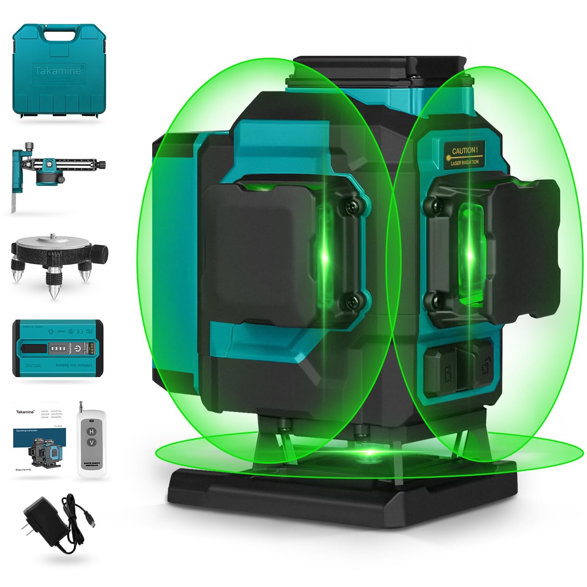 Takamine GM120 3x360 green laser planes for precise room layout.