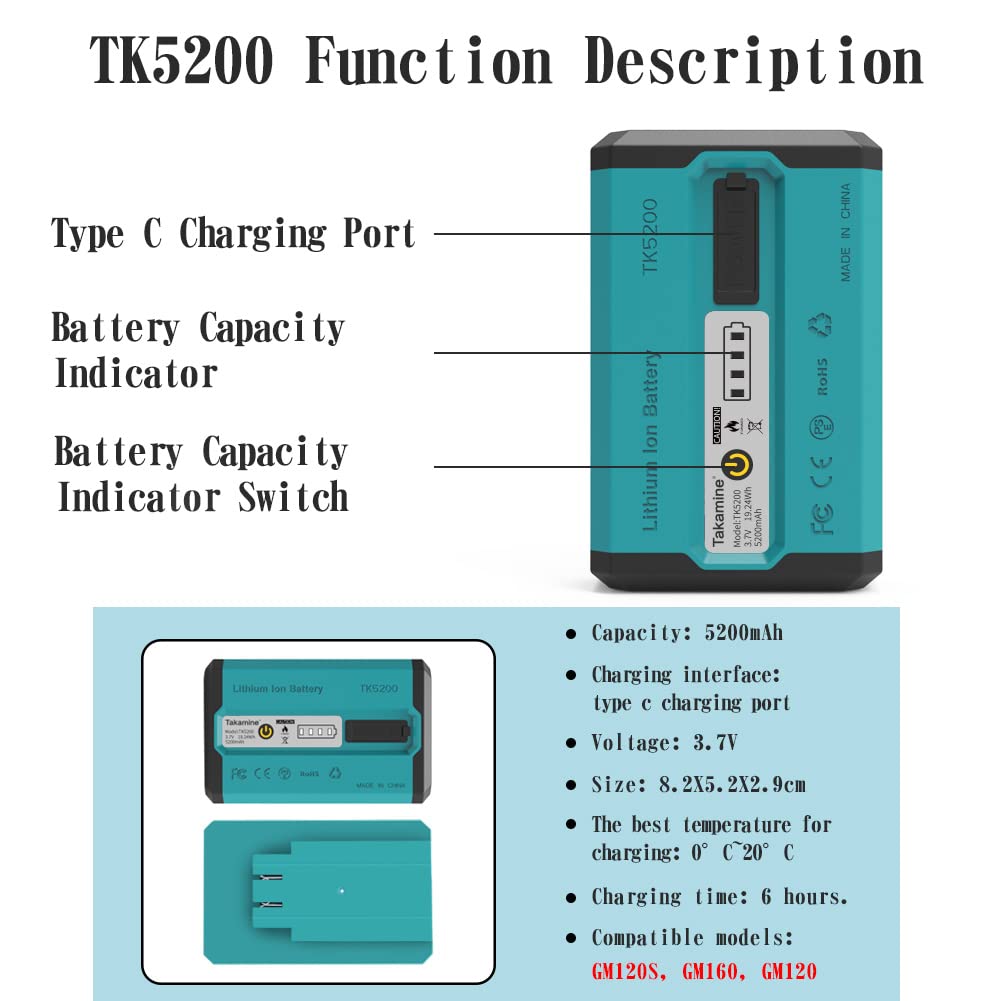 Takamine TK5200 battery top view showing four power LEDs to estimate remaining power.