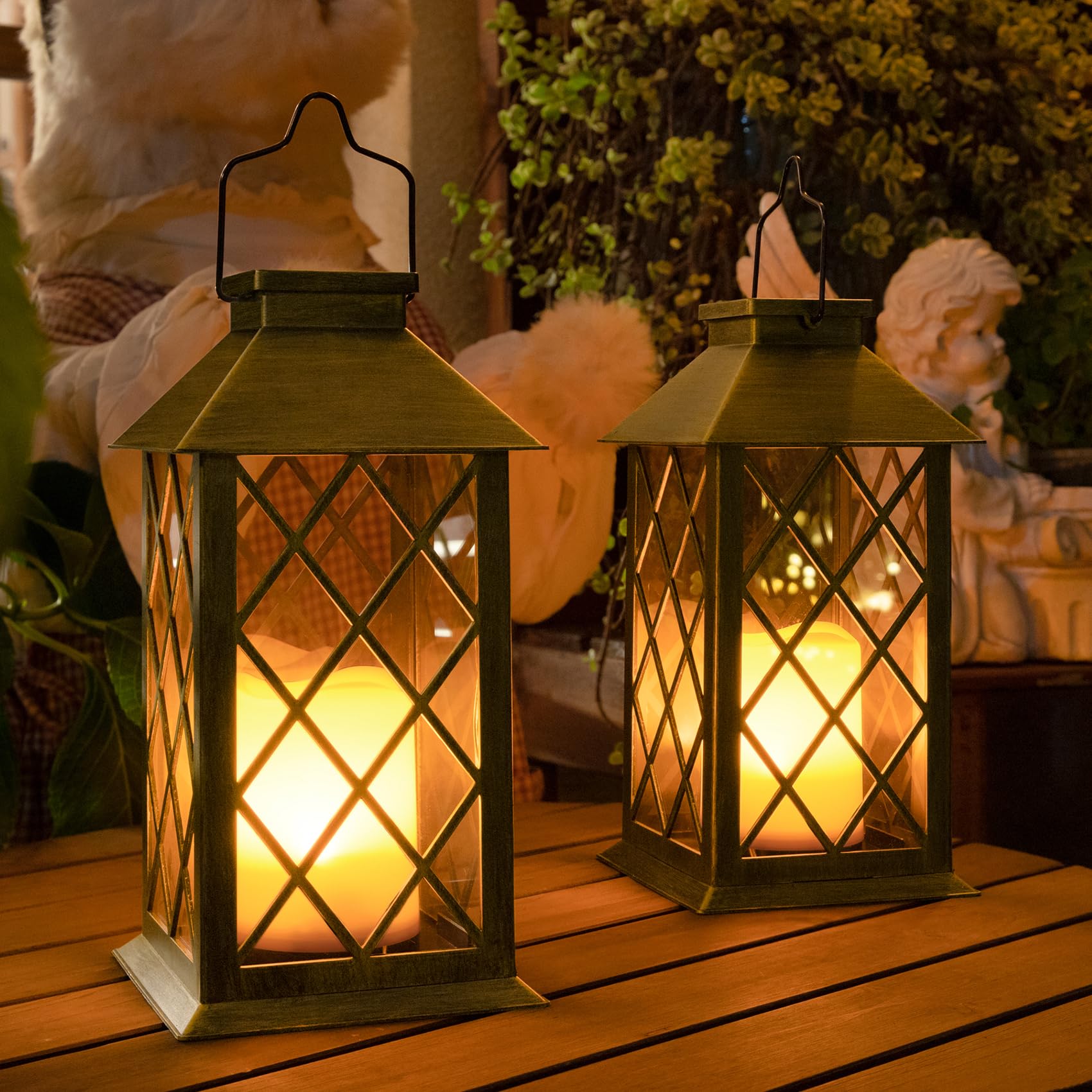 Take Me solar lantern 14-inch outdoor bronze handle for warm ambiance.