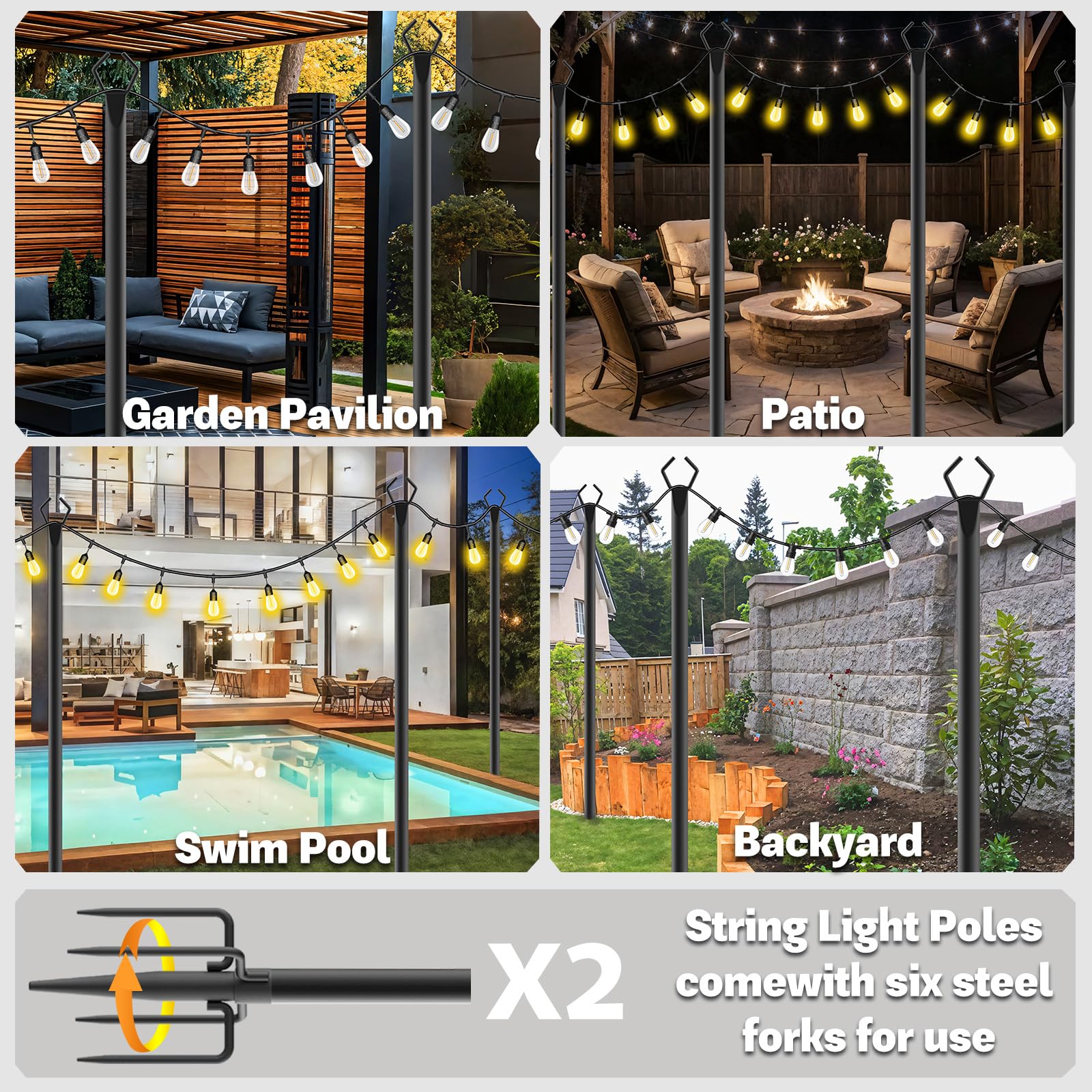 Talkhigh adjustable-height light poles enable flexible lighting layouts for weddings and backyard parties.