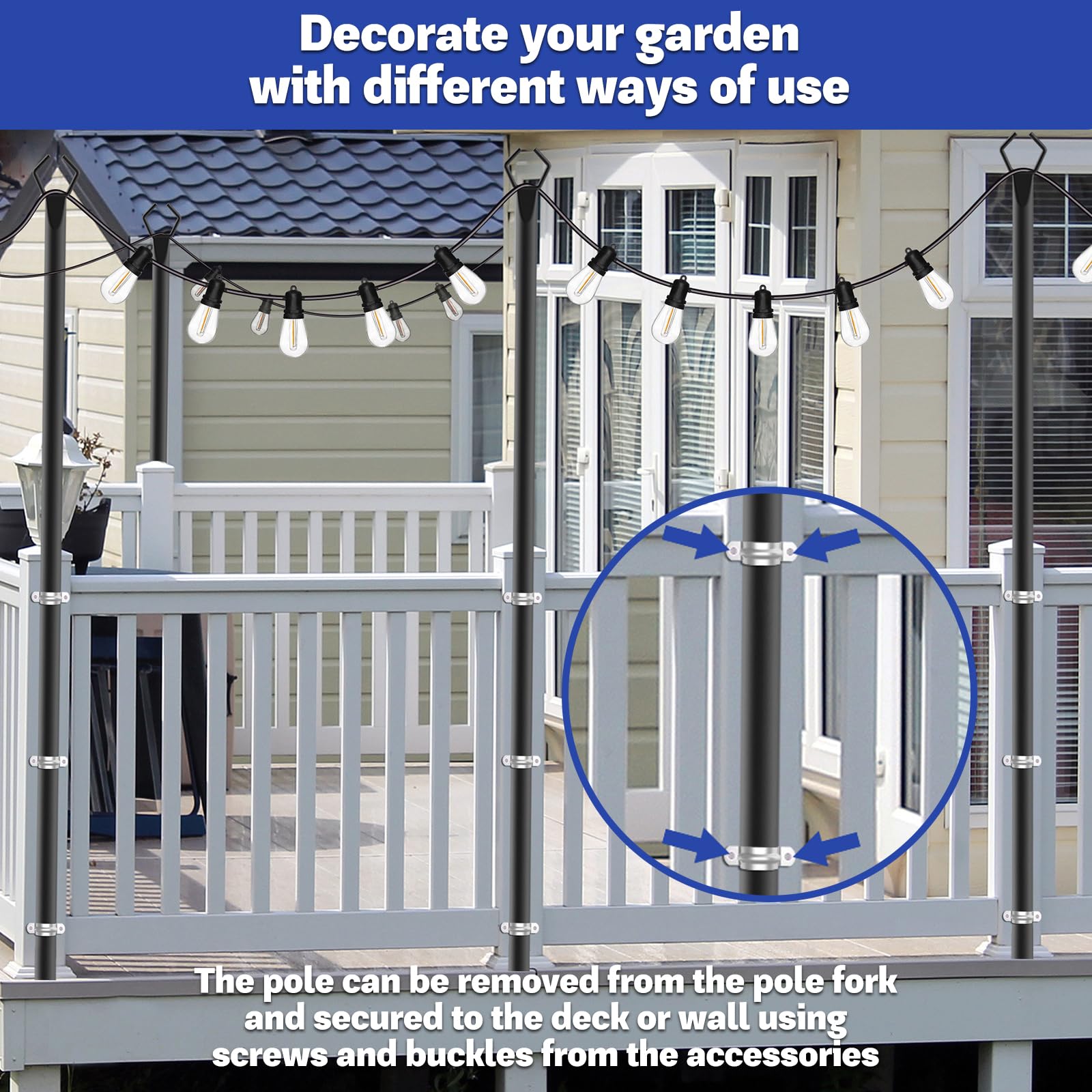 Talkhigh versatile deck or fence mounting with brackets and screws for lighting.