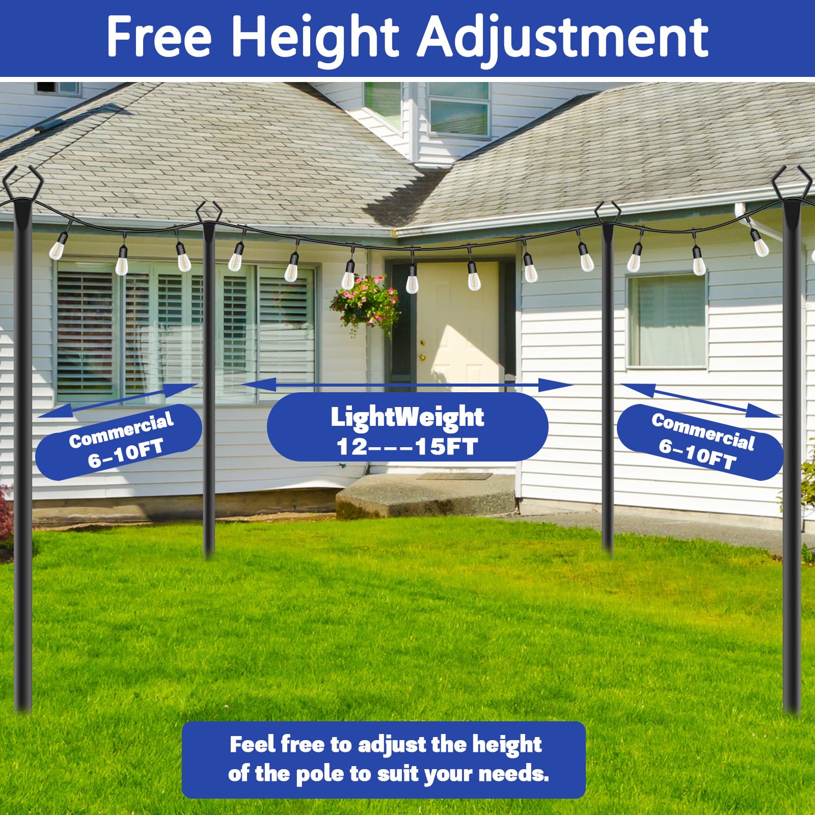 Talkhigh rustproof metal with hooks for easy light hanging.