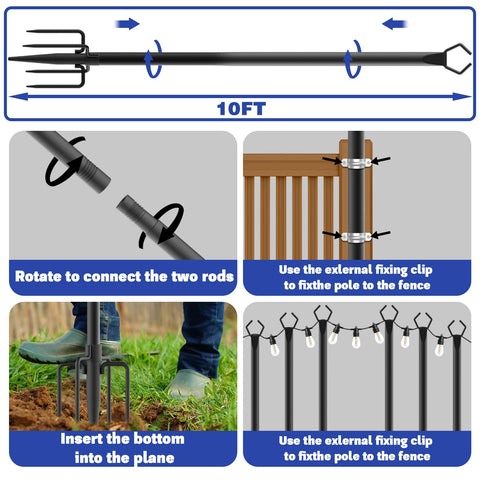 Talkhigh sturdy metal poles hold hooks for string lights securely.
