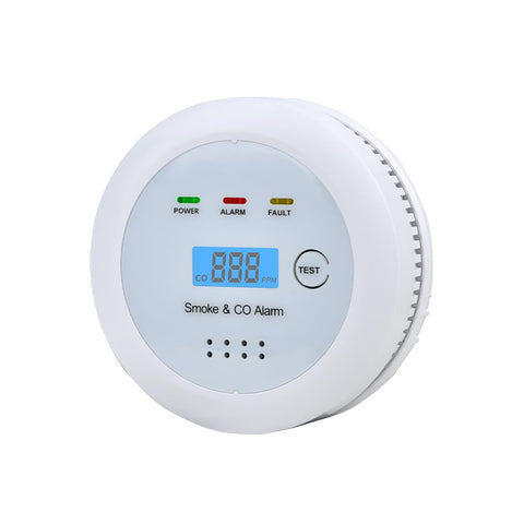 TALLPOWER 2-in-1 smoke detector with LCD display showing status and readings