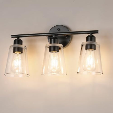 TALOYA 19-inch brushed black bathroom light with glass shade for even mirror illumination.