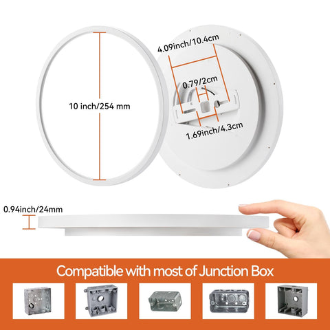 TALOYA 2-pack white 10-inch ceiling light, side lighting, soft and uniform illumination.