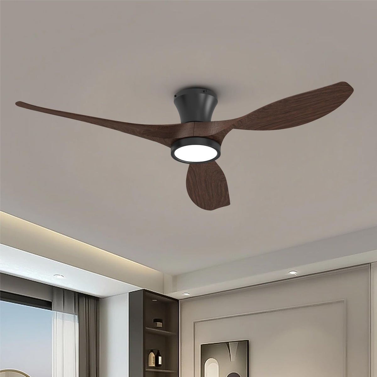 TALOYA 52-inch ceiling fan front view with LED light for living room comfort.