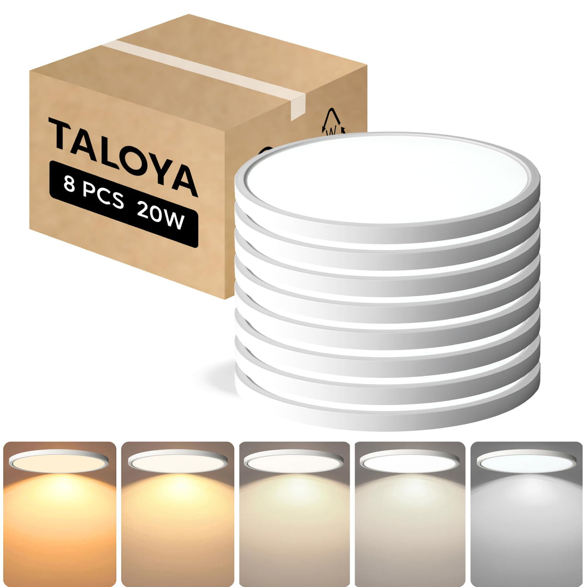 TALOYA 8-pack 12-inch flush mount ceiling light with bright 2000 lumens for versatile rooms