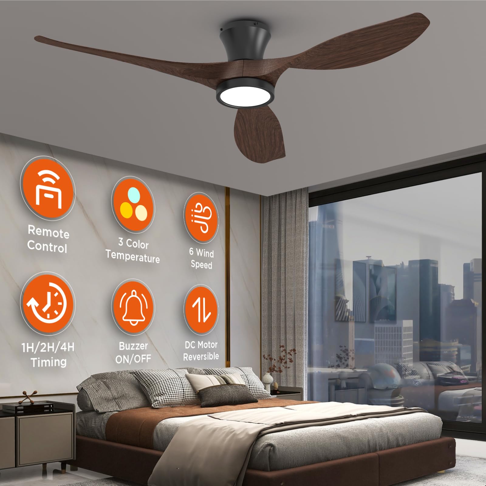 TALOYA ceiling fan LED light with three color temperatures for adaptable ambience.