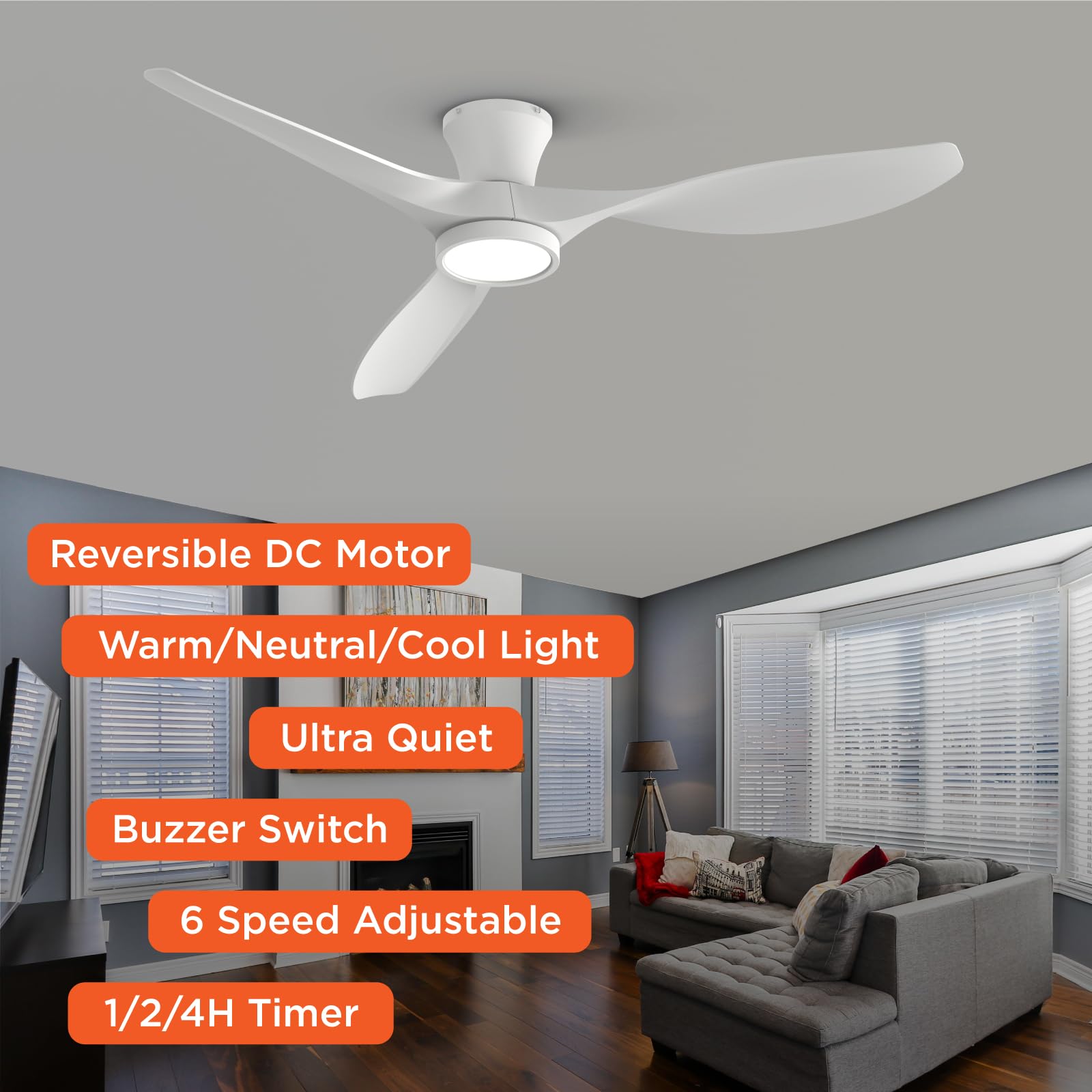 Close up of TALOYA ceiling fan light diffuser highlighting the glow