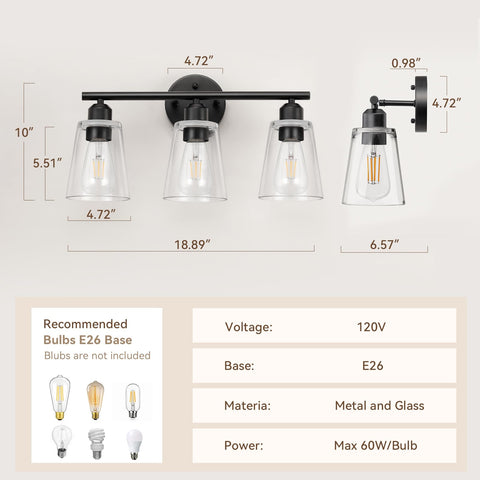 TALOYA clear glass shade provides bright, balanced lighting for grooming.