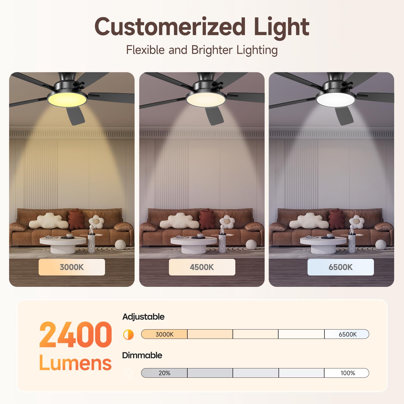 TALOYA dimmable light with 3000K–6500K for customizable ambiance.