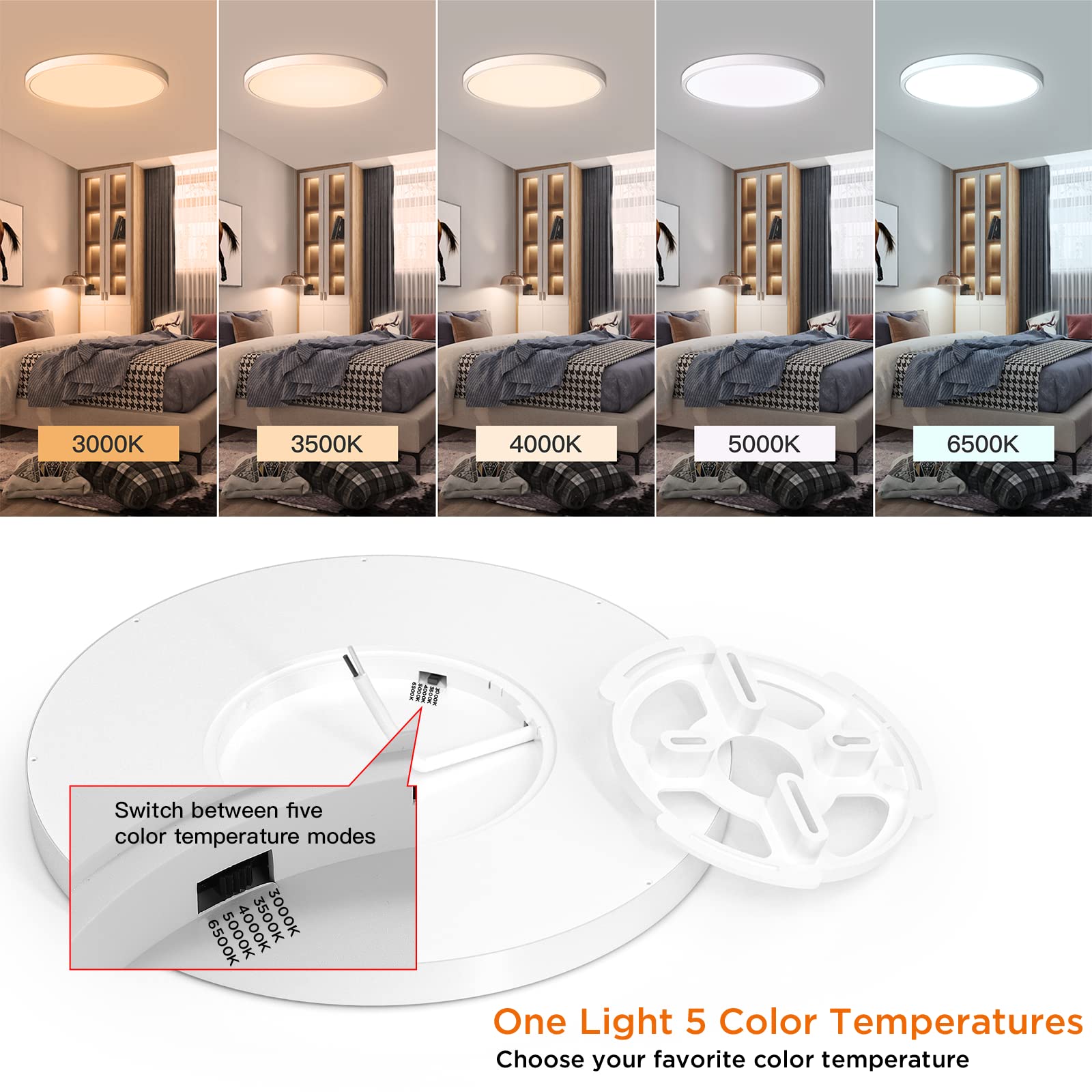 Close up of Taloya five color temperature settings for adaptable mood lighting