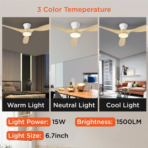 Taloya low-profile flush-mount ceiling fan mounted on ceiling