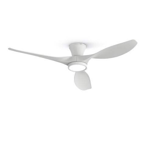 Slim white low profile design of the TALOYA ceiling fan