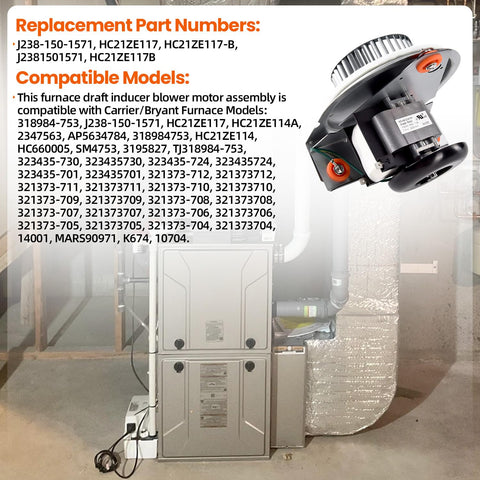 Talspity HC21ZE117 draft inducer motor for reliable ignition support.