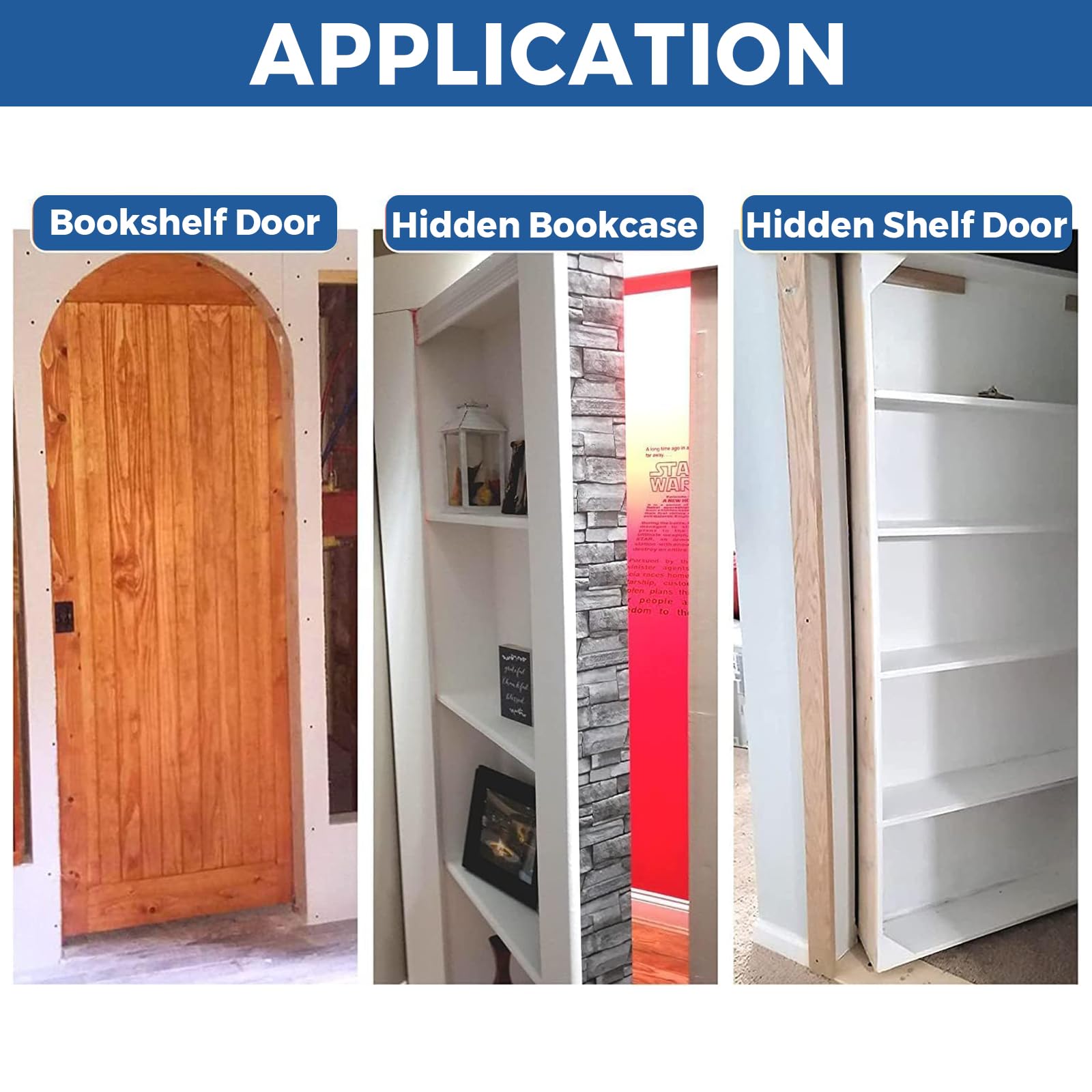 TamBee bookcase door hinge assembly demonstrates hidden door capability.