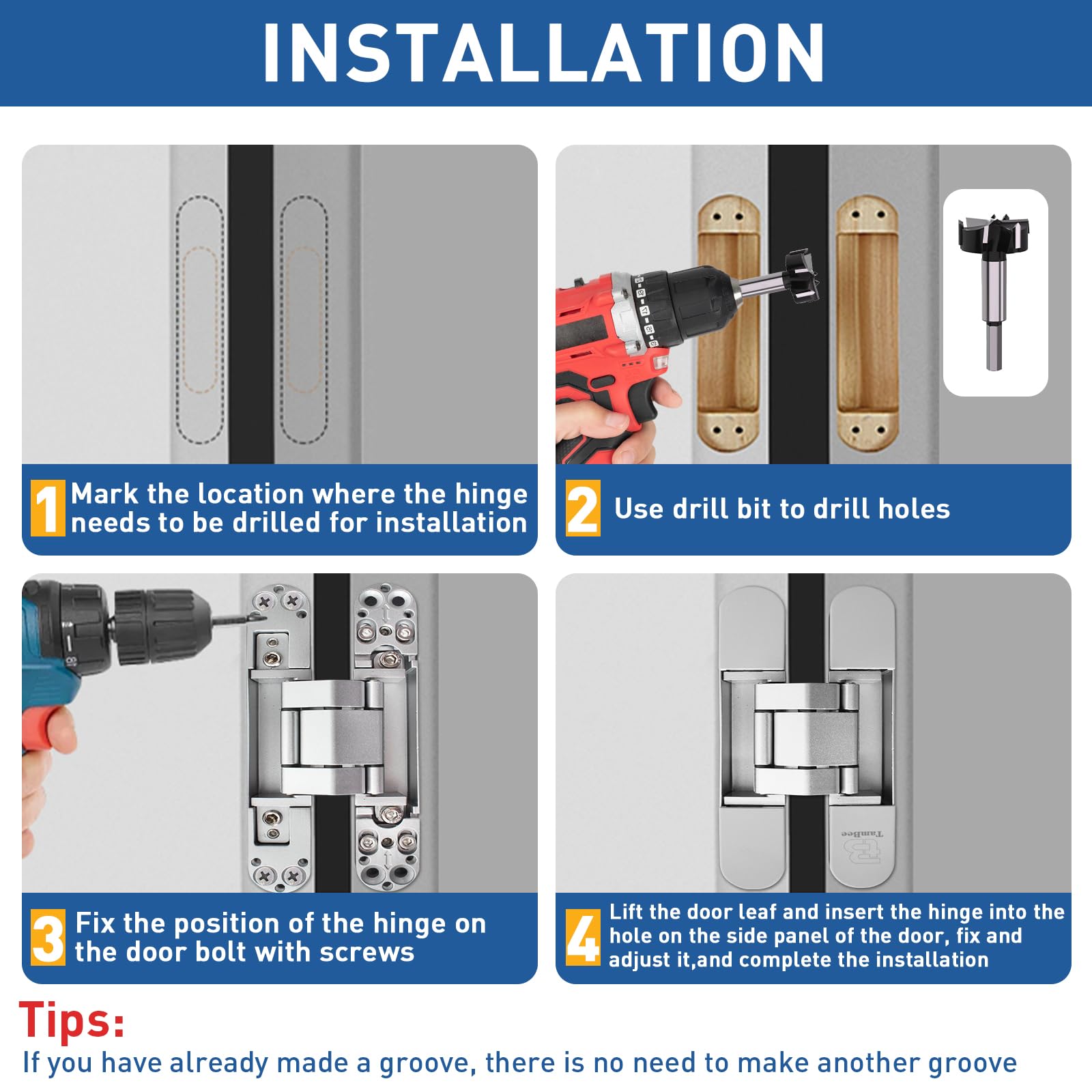 TamBee installation template aids quick, accurate hinge placement.