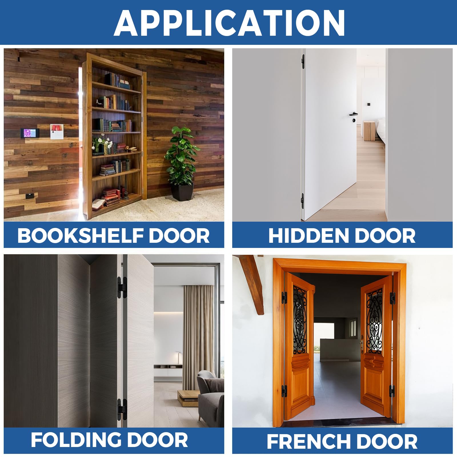 TamBee hidden door hinge universal compatibility with wood, metal, and commercial doors