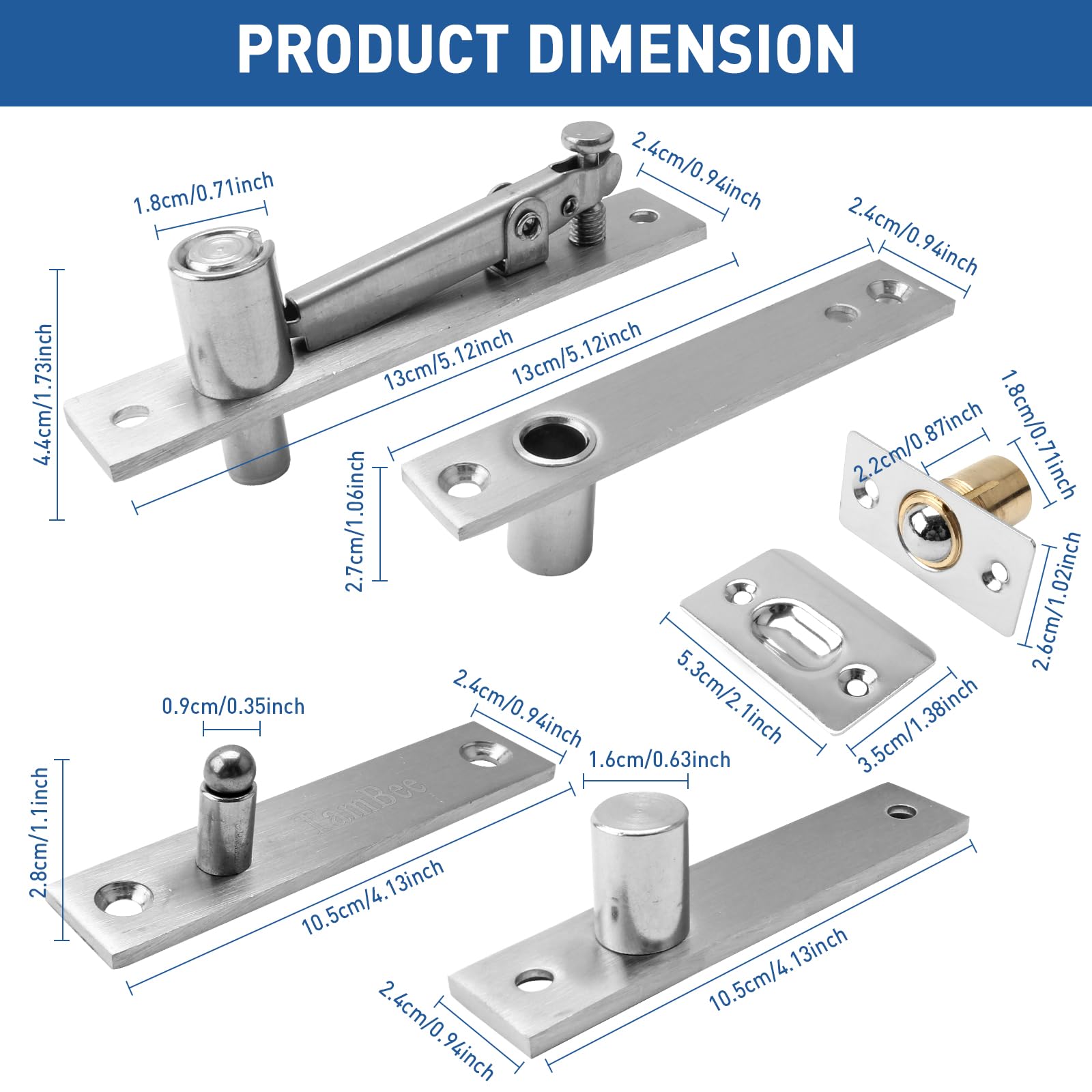 TamBee pivot hinge bottom part 105x25mm supports smooth operation in concealed doors.