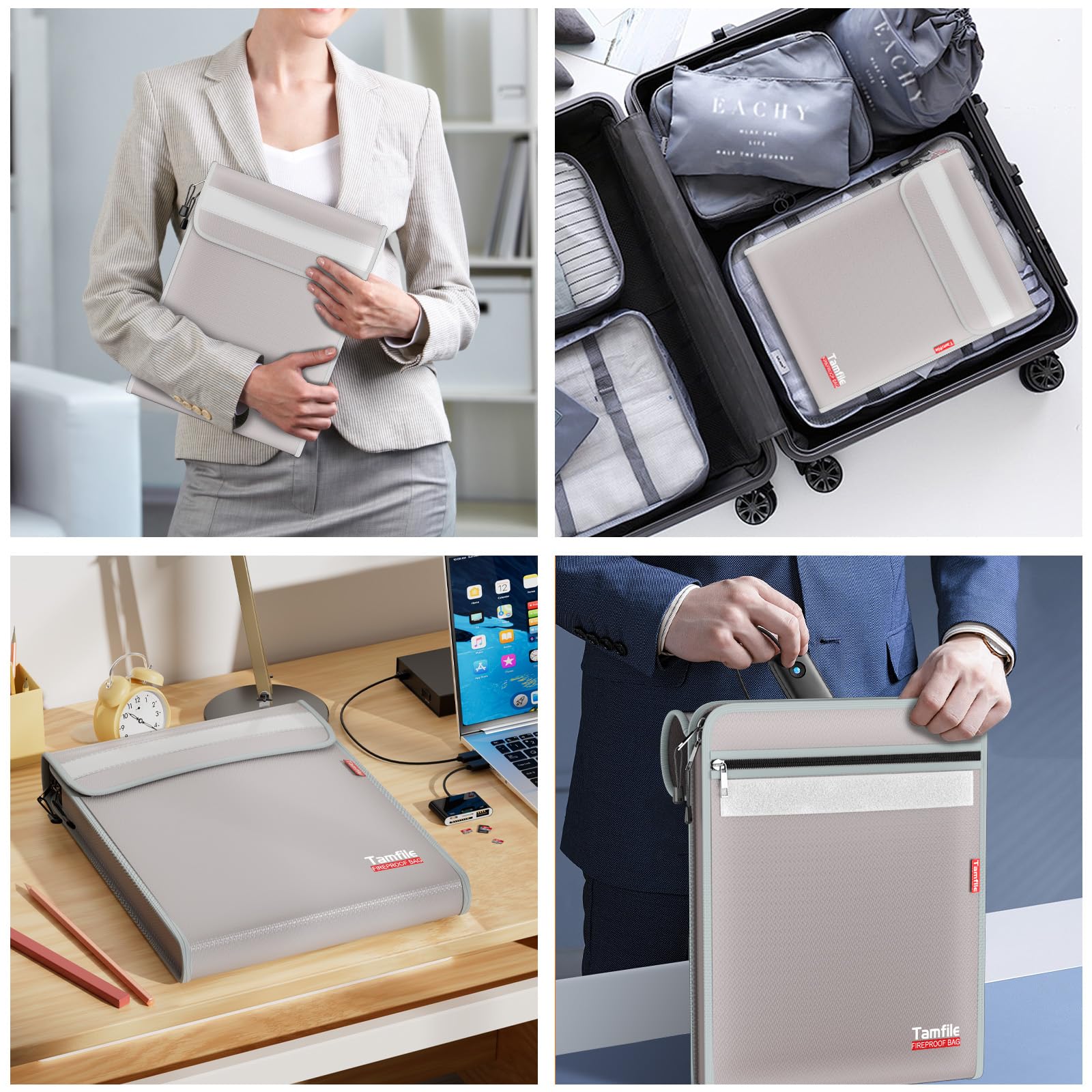 Tamfile 6400℉ fireproof bag internal grid partition keeps items organized