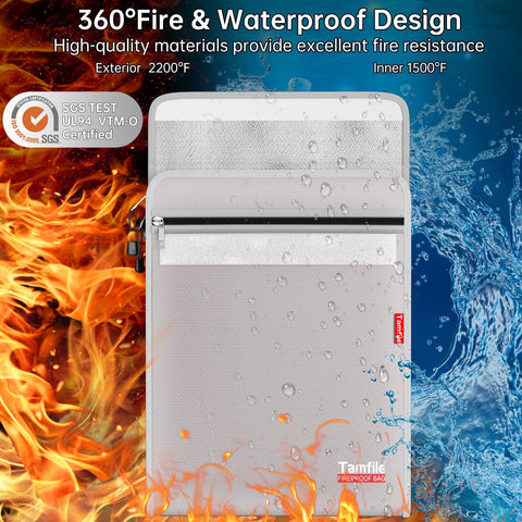 Tamfile 6400℉ fireproof bag opened to main pocket for quick access