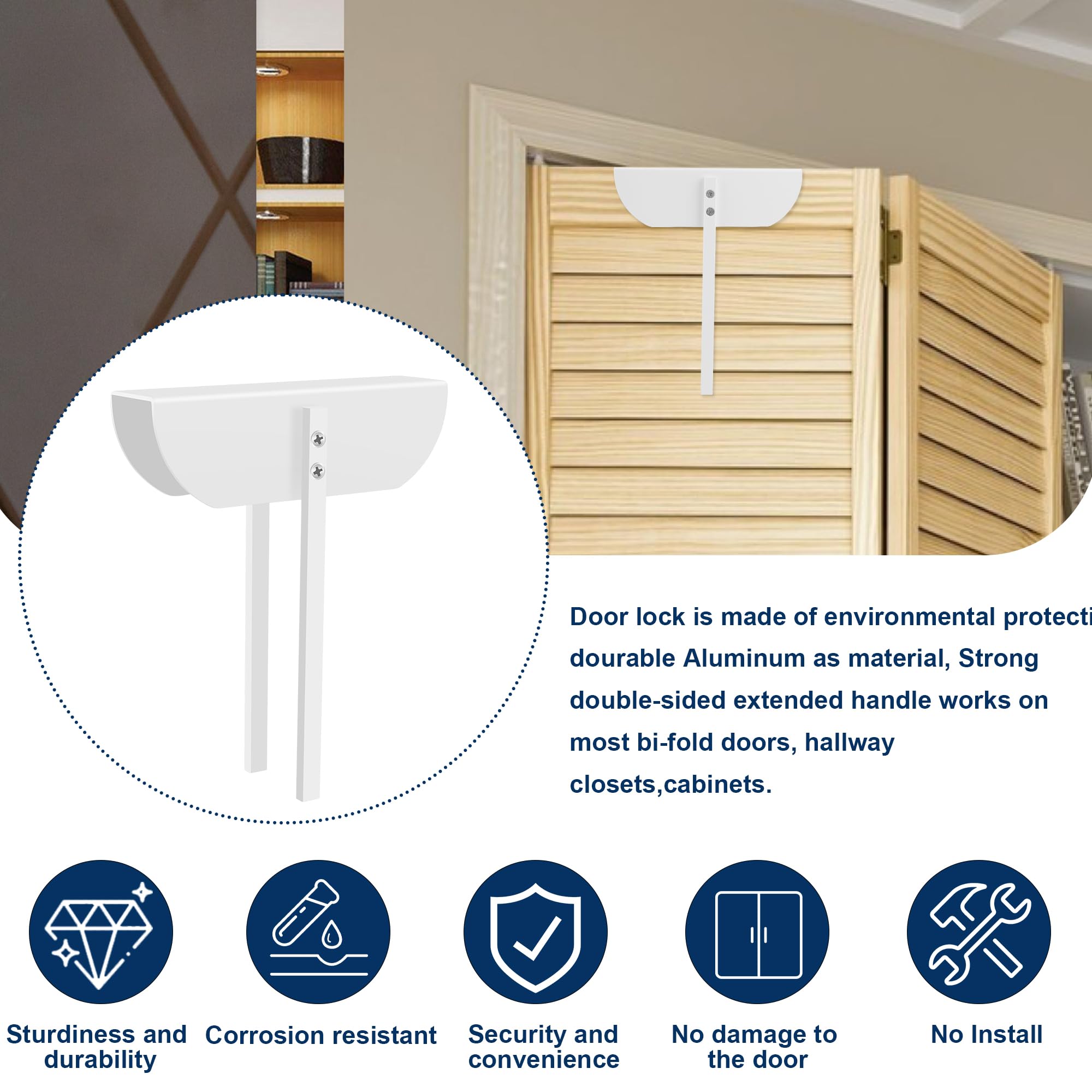 TAMIDN Bifold Door Lock closed-cabinet use demonstrates secure closure