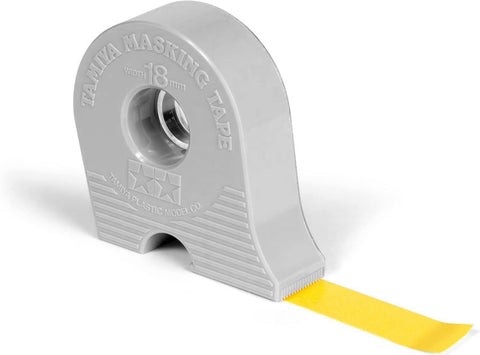 TAMIYA masking tape dispenser kit shown on a model-building workbench.