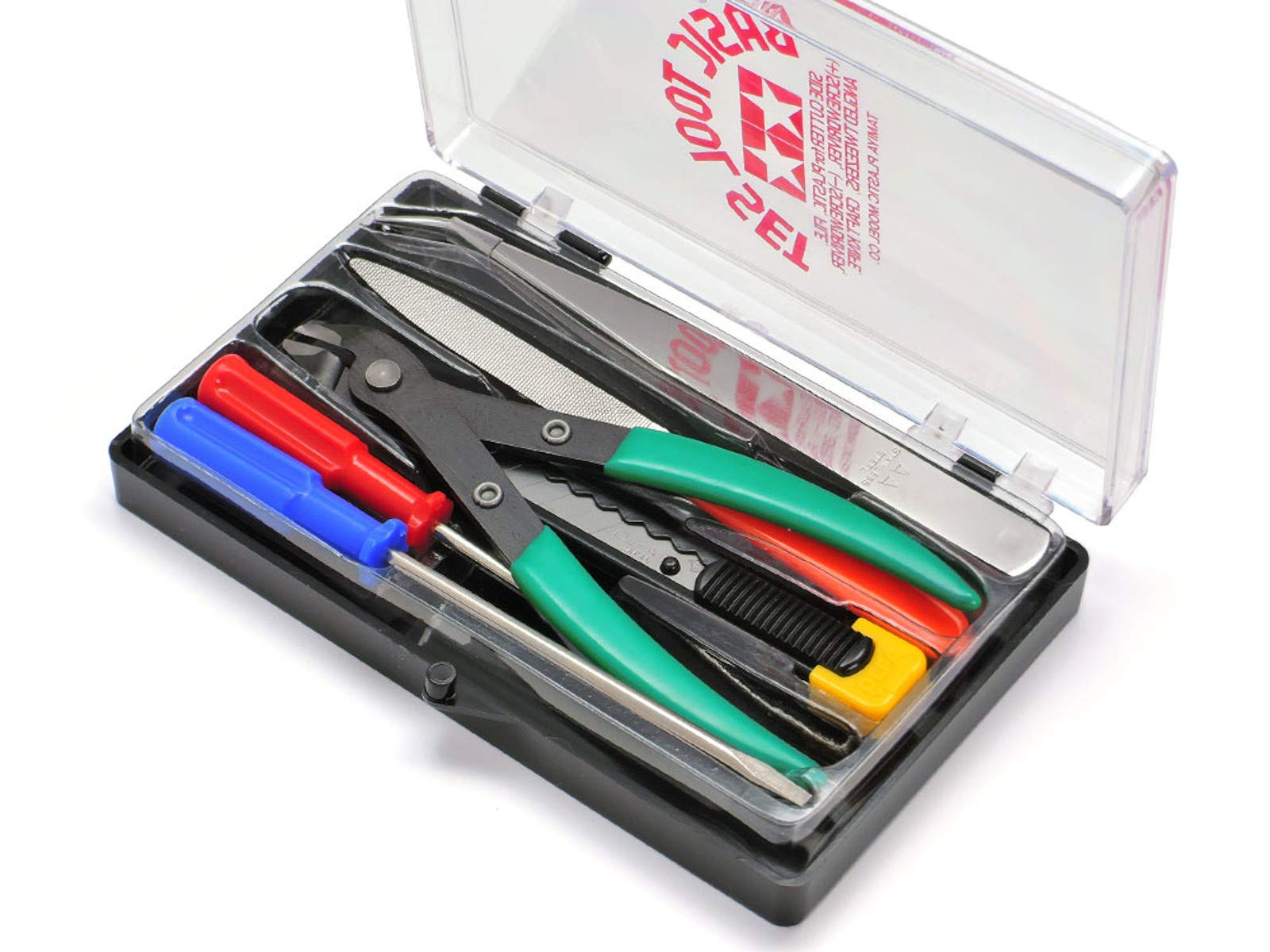 Tamiya TAM74016 front view shows compact tool kit ideal for desks.