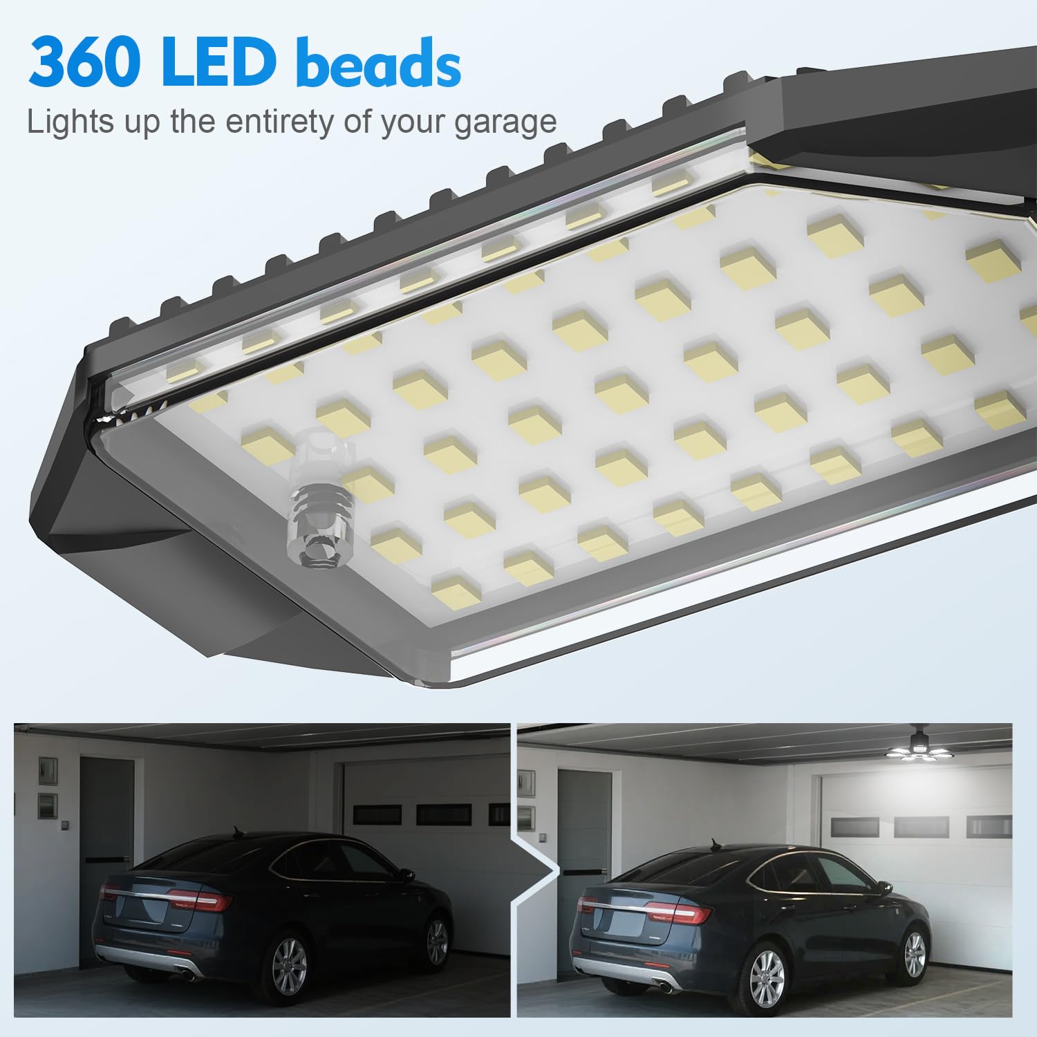 Tanbaby 360-degree coverage with 7+1 panels for complete garage illumination