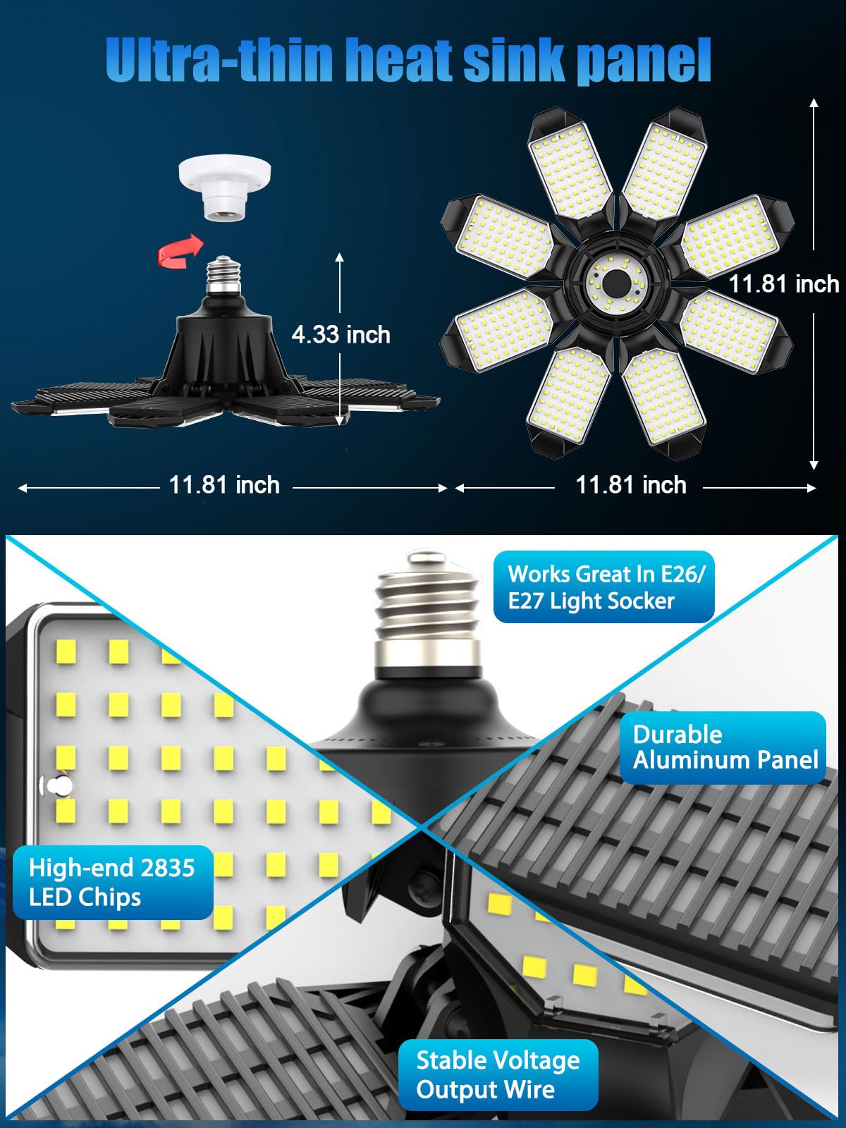 Tanbaby E26/E27 screw-in install simplifies setup in any garage or workshop.