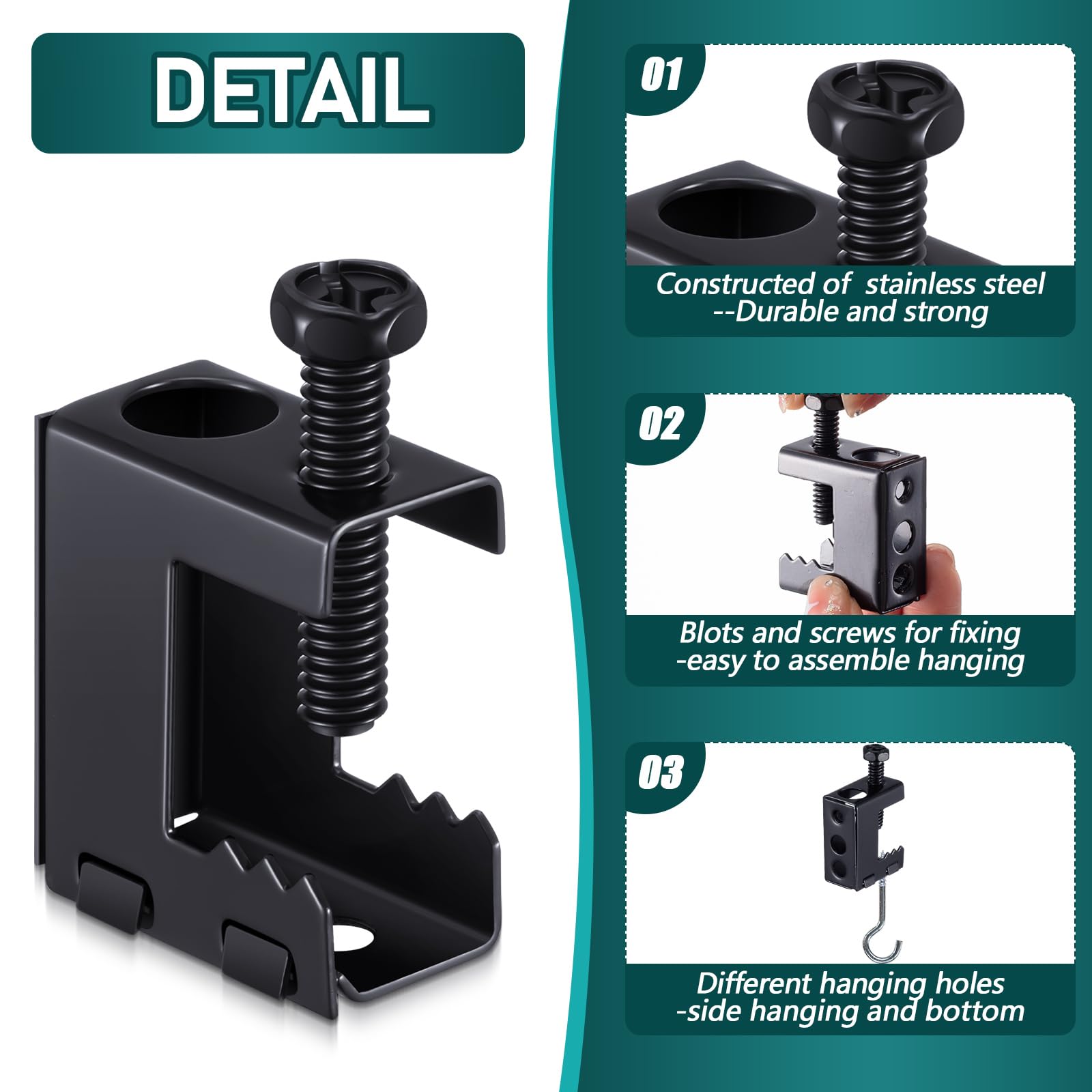 Tandefio 1/4-20 threaded rod clamps fit 1/4 and 3/8 bolts.
