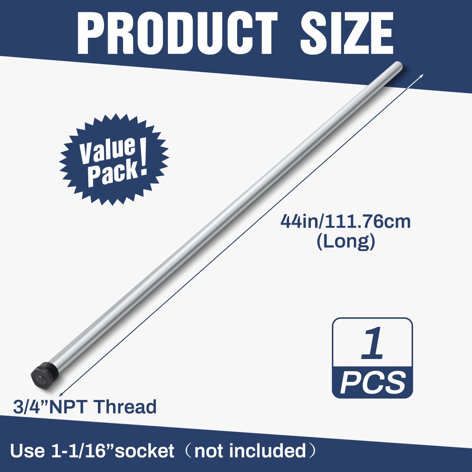 Tandefio aluminum zinc rod with 3/4 in NPT thread enables easy universal installation and replacement.