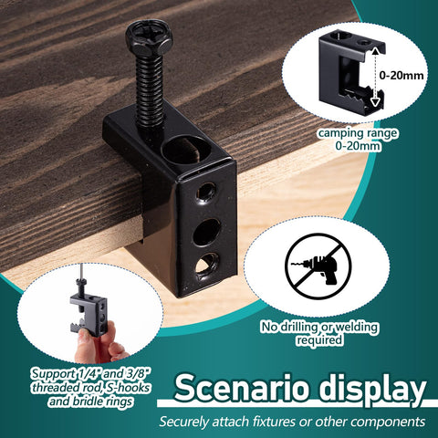 Tandefio black finish beam clamps mounted on a beam flange.