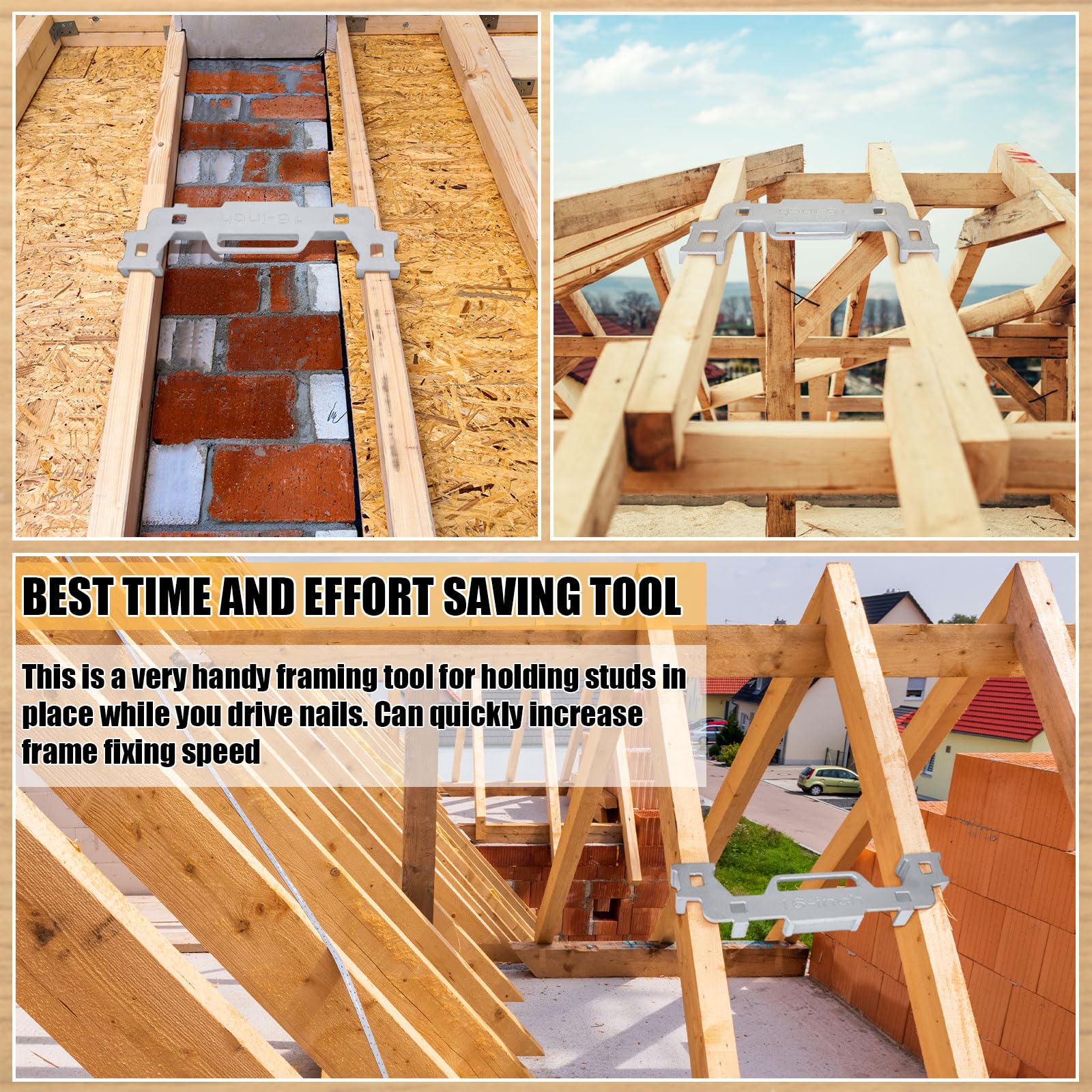 Tandefio tool aids shed construction with accurate stud spacing.
