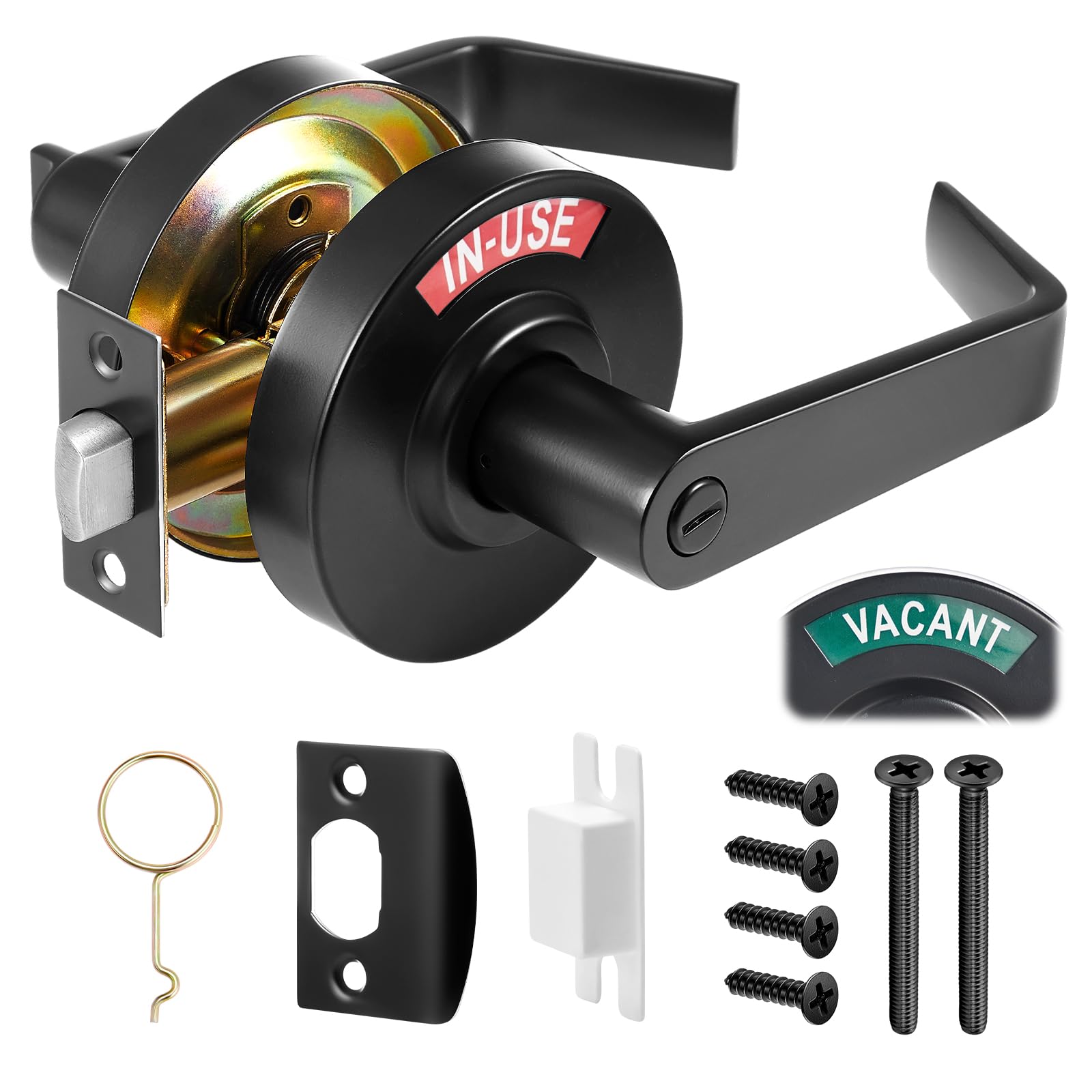 Tandefio vacant-occupied bathroom lock front view with green VACANT indicator for clear signaling