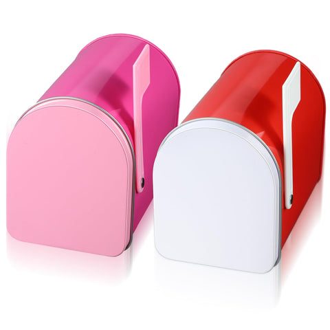 Tandefio Valentine mailbox two-pack in red and pink with open doors.