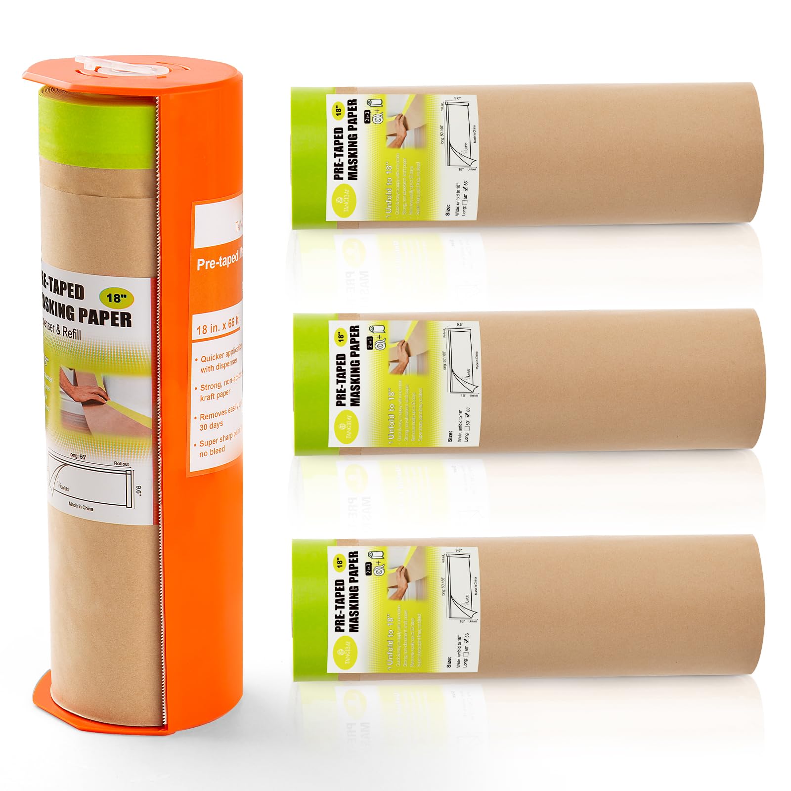 Tangibay dispenser with masking paper for fast, precise masking.