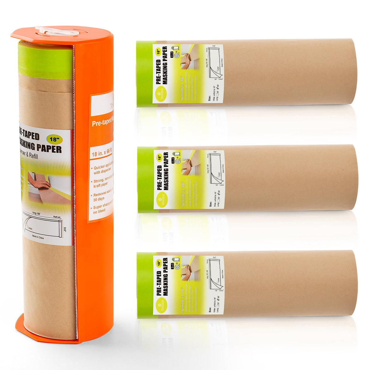 Tangibay dispenser with masking paper for fast, precise masking.