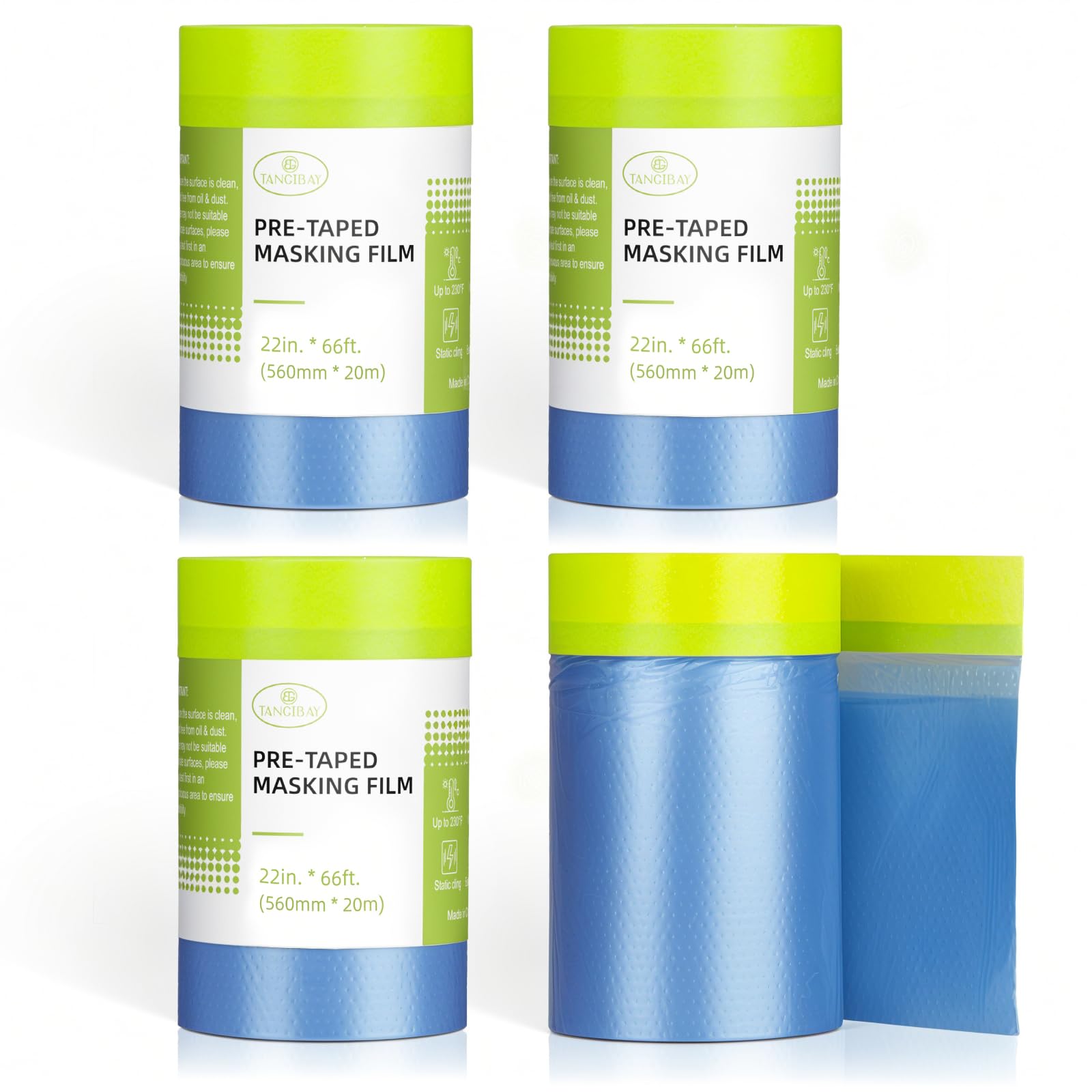 Tangibay pre-taped masking film covering cars for shielded painting with clean lines.