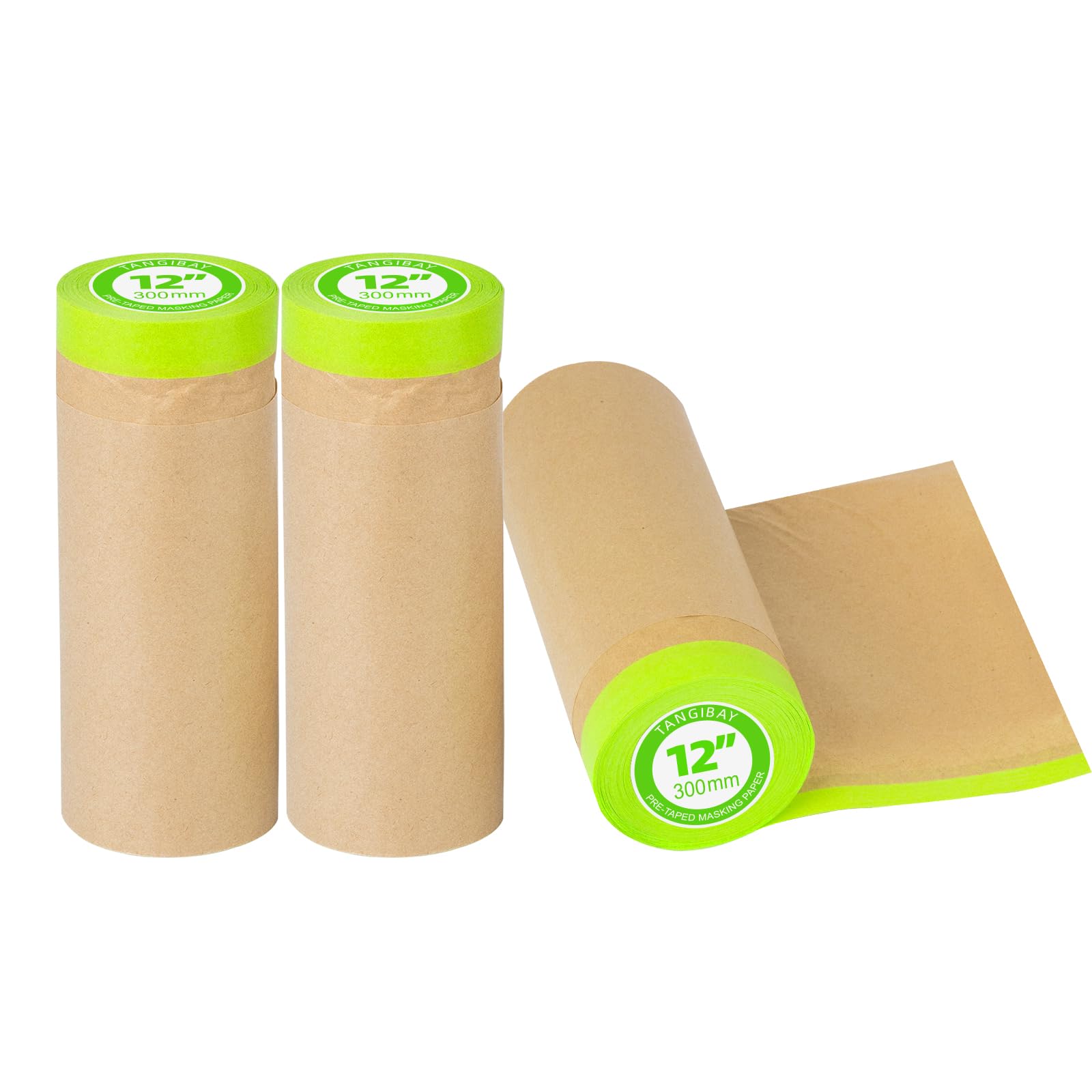 Tangibay pre-taped masking paper roll protects surfaces with crisp painting edges.