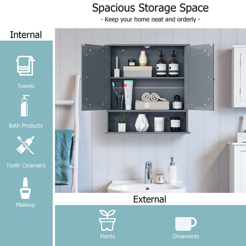 Tangkula gray cabinet mounted over the toilet saves floor space.